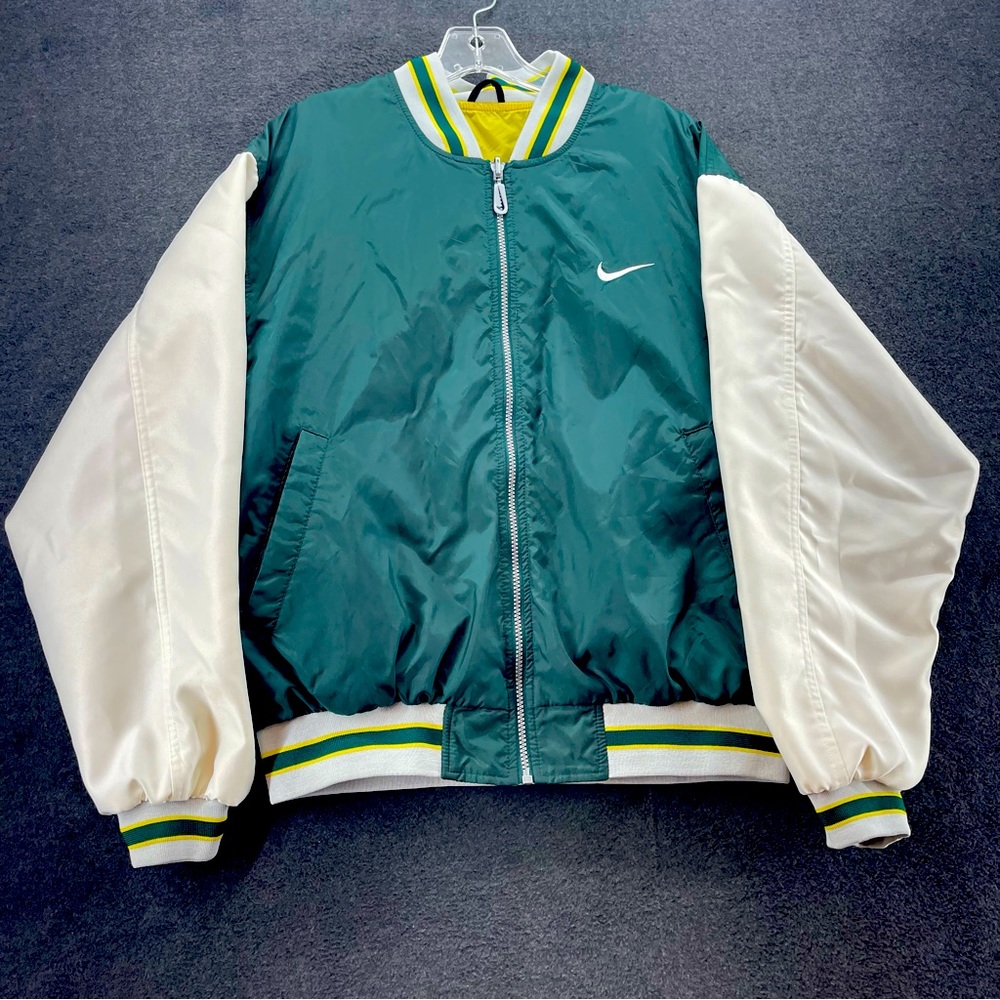 Retro Y2K Nike Varsity Style Reversible Windbreaker Green / Yellow - Medium
